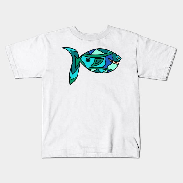 Smiley Blue Fish Kids T-Shirt by VazMas Design